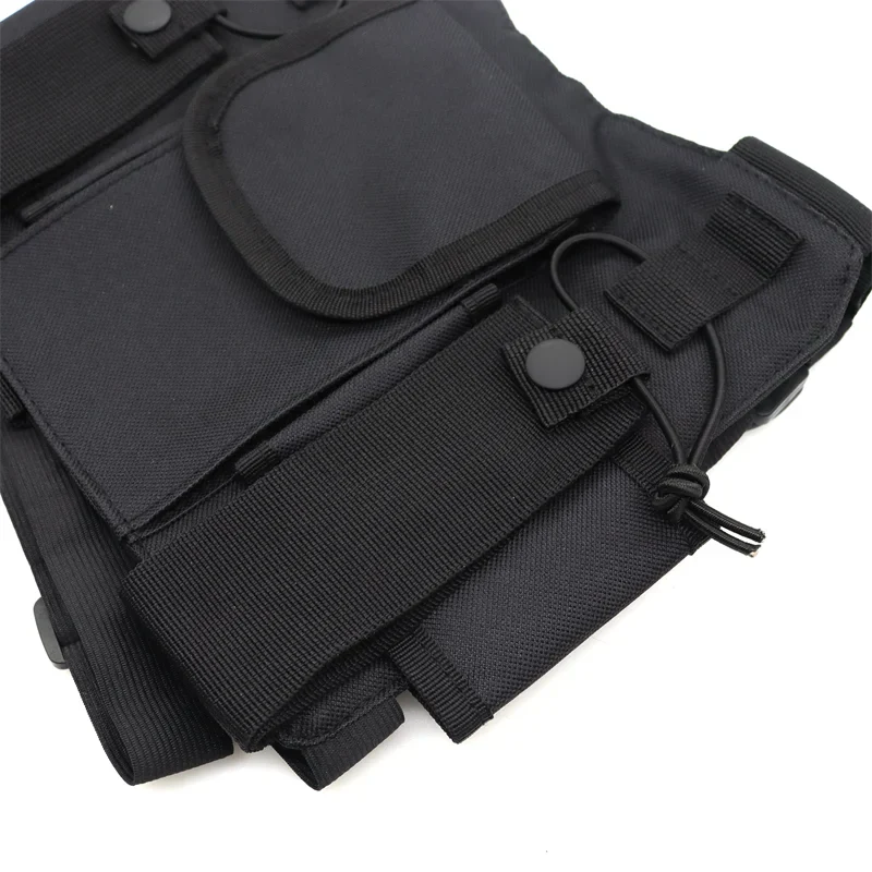 Black tactical chest rig vest with multiple pockets and adjustable straps wist pouch holster for ham radio hip use