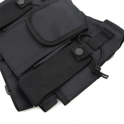 Black tactical chest rig vest with multiple pockets and adjustable straps wist pouch holster for ham radio hip use
