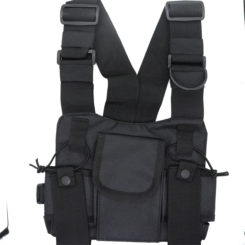 Black tactical chest rig with adjustable straps and multiple pouches ham radio hip wist pouch holster vest bag