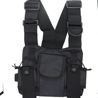 Black tactical chest rig with adjustable straps and multiple pouches ham radio hip wist pouch holster vest bag