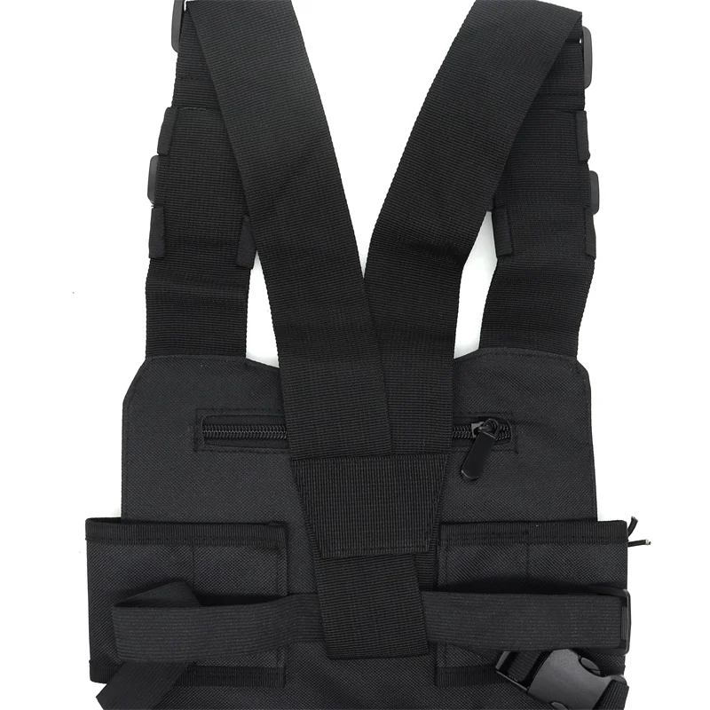 Black tactical chest rig vest with multiple zippered compartments and adjustable straps ham radio hip pack pouch