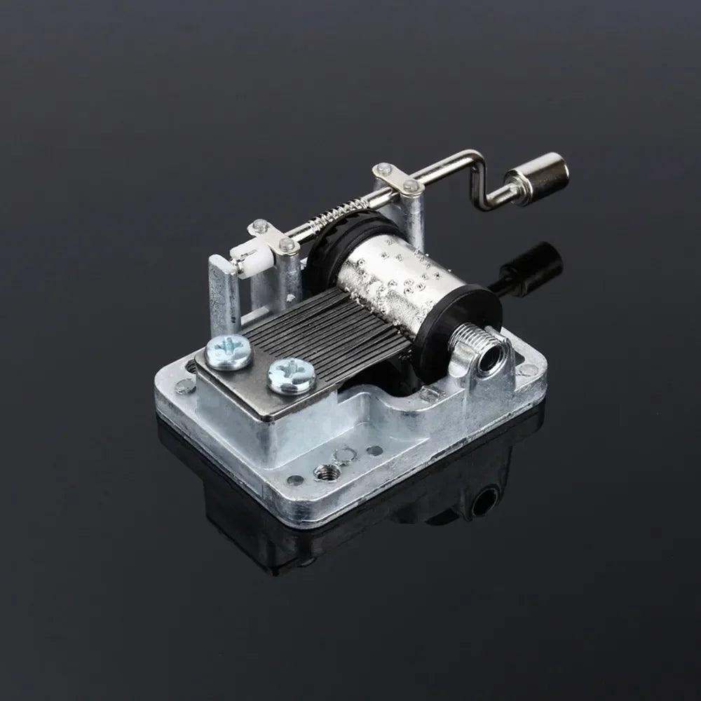 Silver-toned hand crank music box with visible gears diy craft mechanism box musical movement with screws for girls