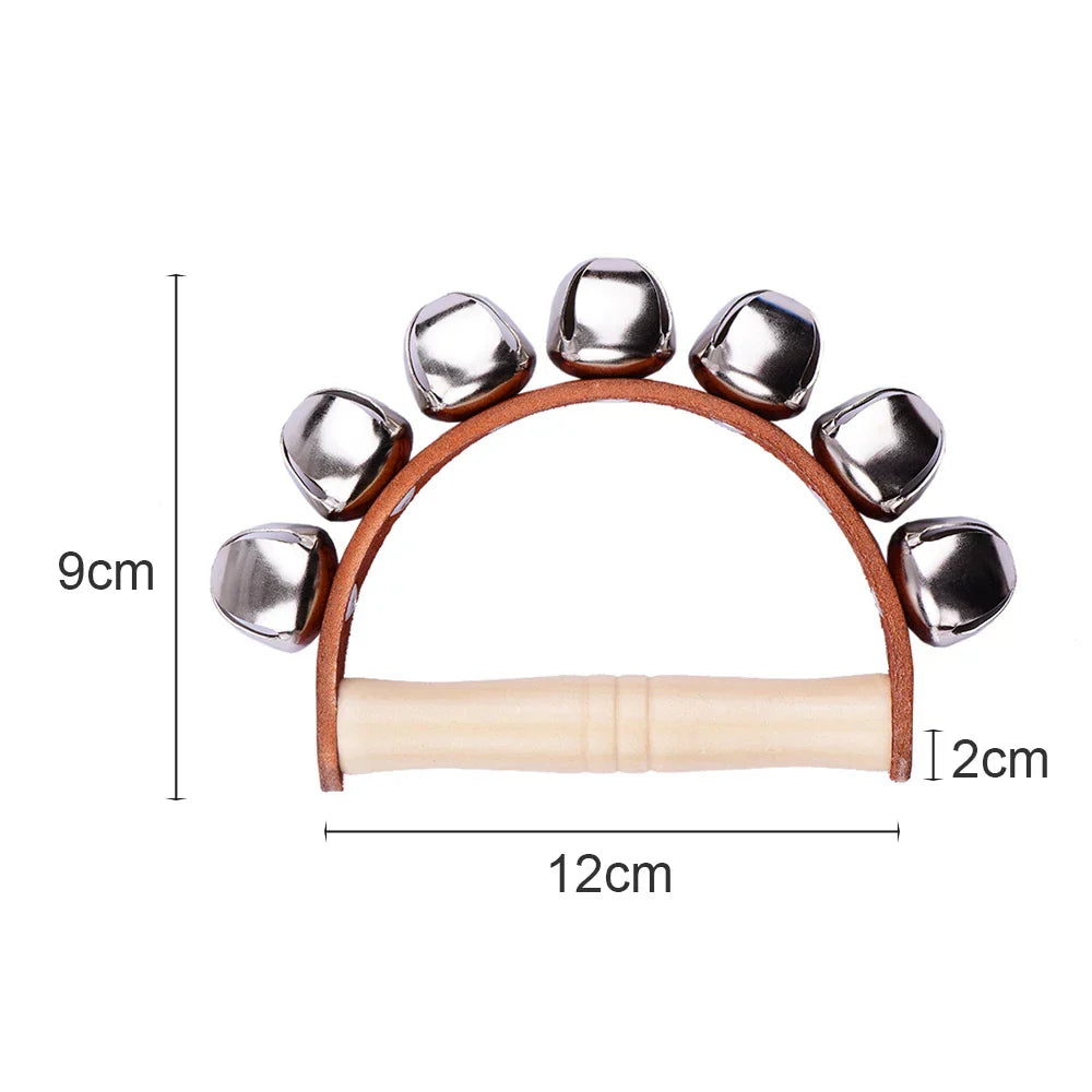 Silver-plated handbell hand bells with 7pcs jingle bells wood handle musical instrument toy for music class