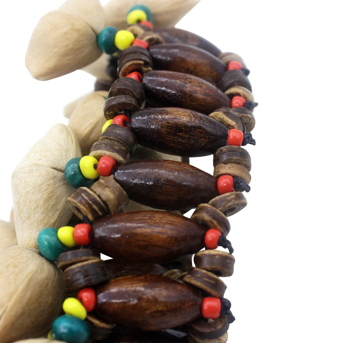 Handbells handmade nuts shell bracelet with dark brown wooden and colorful glass beads for djembe african drum and conga percussion accessories