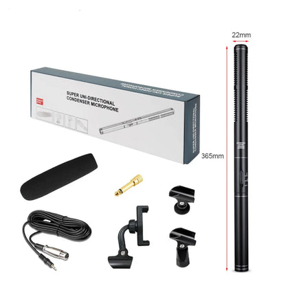 Black 365mm handheld interview microphone with textured grip gold-plated xlr condenser shotgun professional recording mic