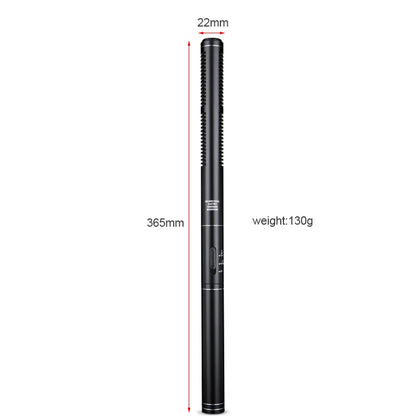 Black 365mm handheld interview microphone with textured grille and metallic accents condenser shotgun microphones for professional recording mic use