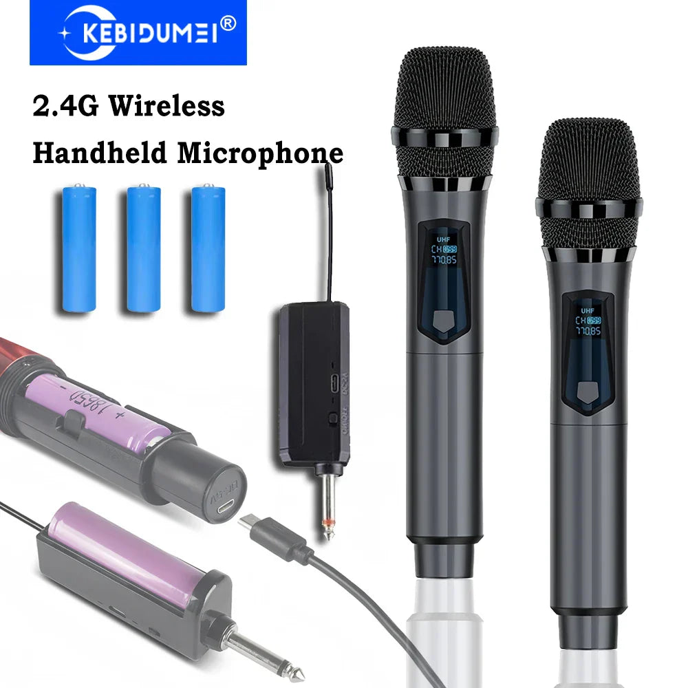 Black and silver uhf wireless microphone handheld dynamic microphones with mesh grilles for karaoke live party use