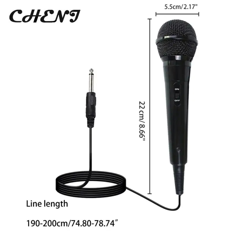 Black chen handheld microphone suited for karaoke singing machines with cardioid mic dynamic grille and on off switch