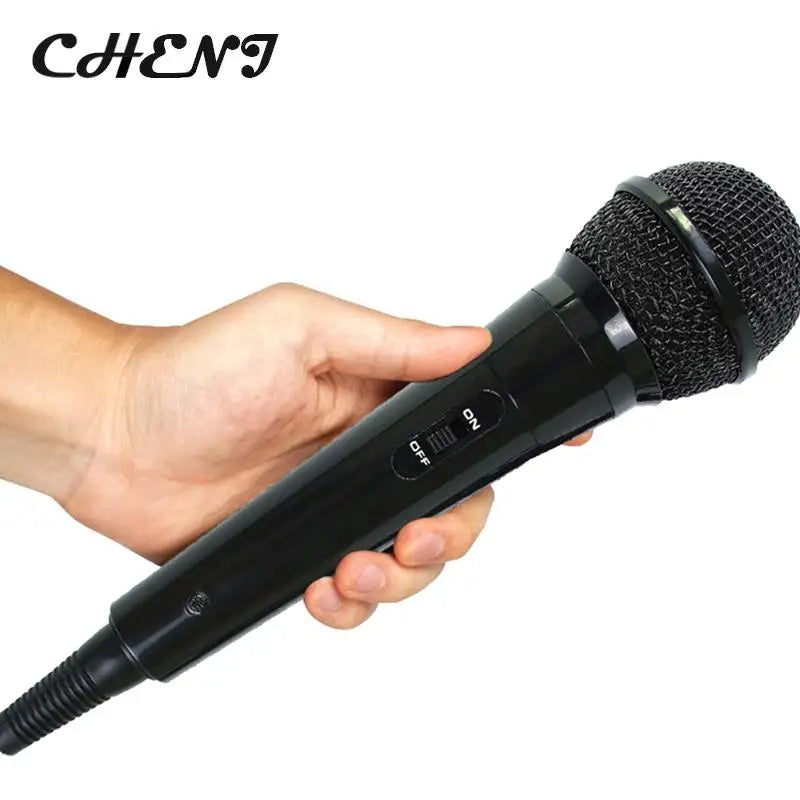 Black chenj handheld microphone suited for karaoke singing machines with mesh grille on/off switch cardioid mic dynamic design