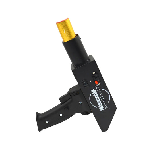 Handheld mini spark shooter dj wedding cold fountain stage effect machine black plastic with gold nozzle and glitterfire branding