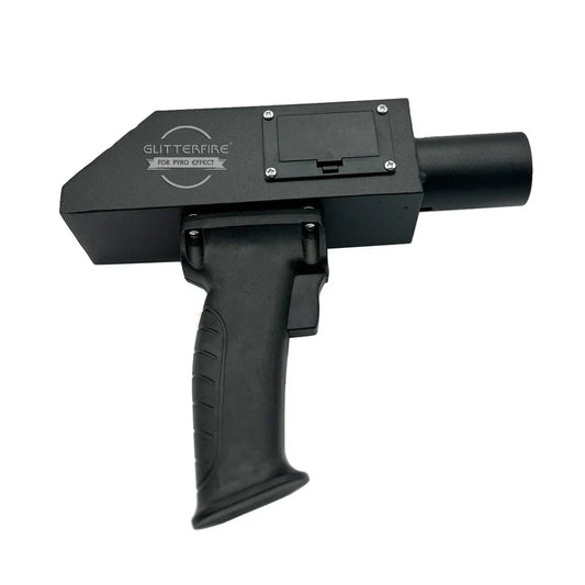 Black plastic and metal handheld mini spark shooter with textured grip for dj wedding party cold fountain stage effect