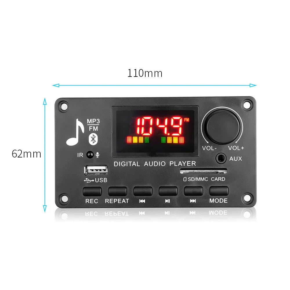 Black rectangular handsfree 80w amplifier diy mp3 wav decoder board with red led usb port sd mmc slot and volume knob