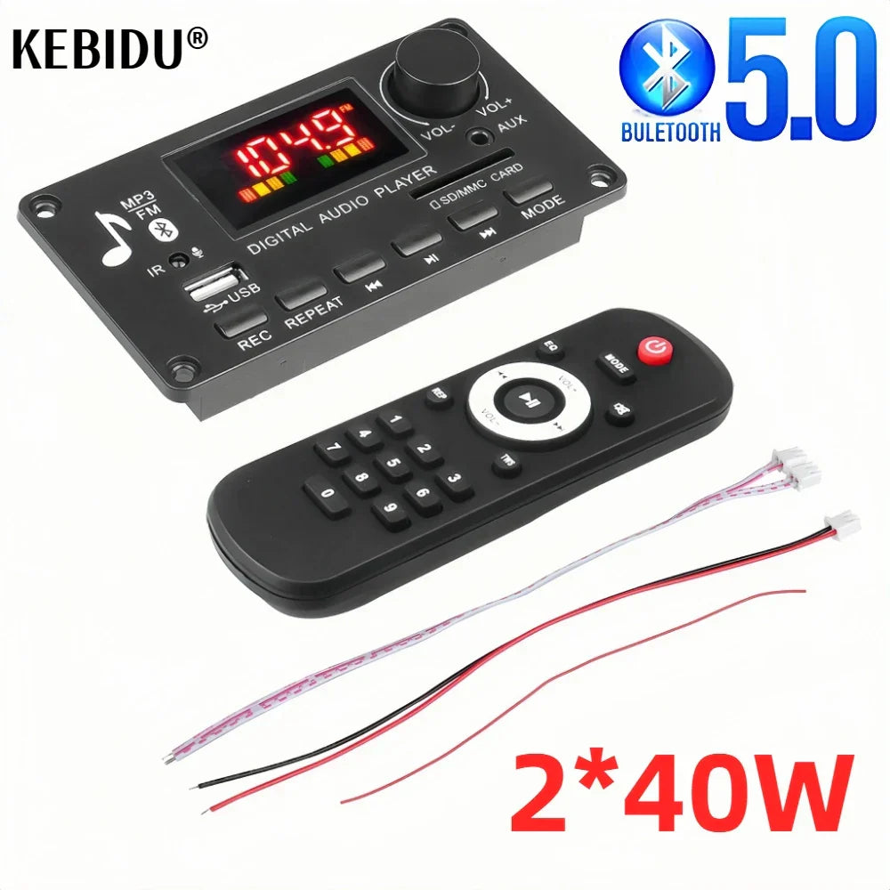 Black kebidu bluetooth 5 0 digital audio player module with red led display remote usb sd mmc slots for handsfree 80w amplifier diy