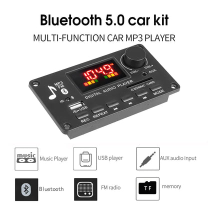 Black handsfree 80w amplifier bluetooth 5.0 car kit with digital display and multiple audio inputs including 3.5mm tf radio