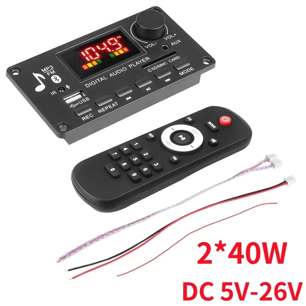 Black handsfree 80w amplifier diy mp3 wav decoder board with red led display usb port and matching remote control