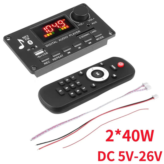 Black handsfree 80w amplifier diy mp3 wav decoder board with red led display usb port and matching remote control