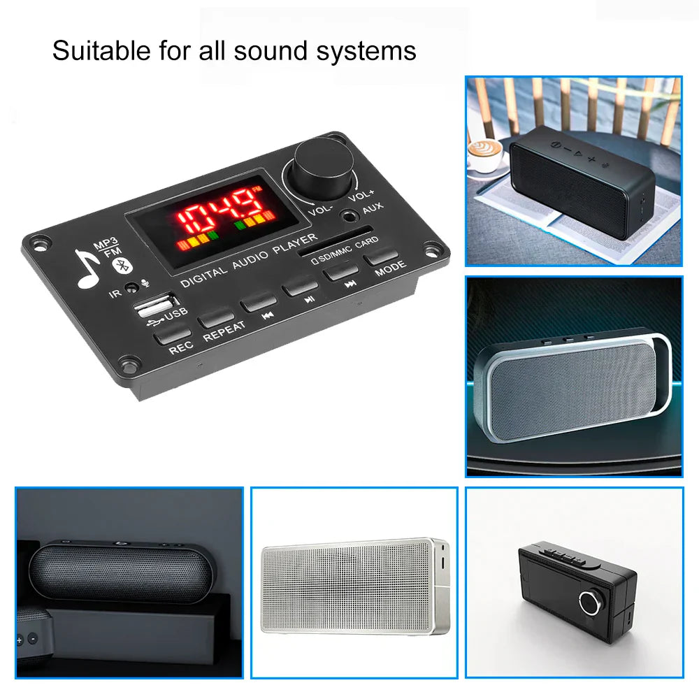 Black handsfree 80w amplifier diy module with red led display and multiple ports including 3.5mm tf radio input for car use