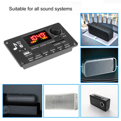 Black handsfree 80w amplifier diy module with red led display and multiple ports including 3.5mm tf radio input for car use
