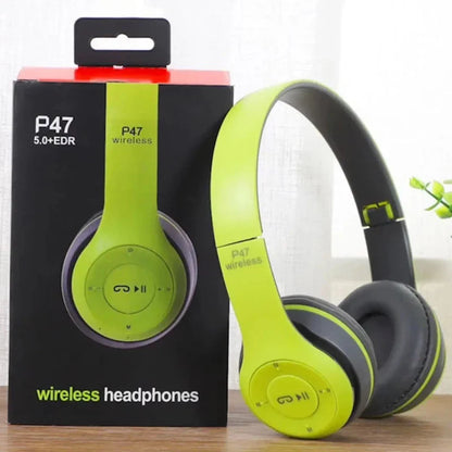 Vibrant lime green and black handsfree wireless headphones p47 headset bluetooth with noise canceling for iPhone Samsung S22
