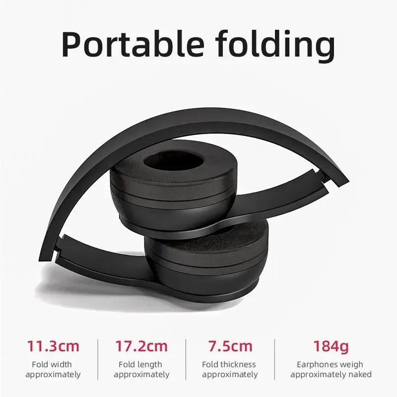 Black portable folding handsfree wireless headphones with noise canceling p47 headset bluetooth for phones