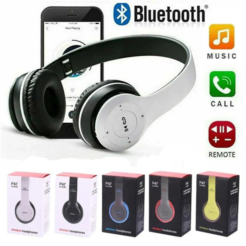 White and black over-ear handsfree wireless headphones p47 headset bluetooth with noise canceling for iPhone Samsung S22