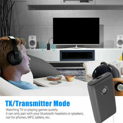 Black Hannord 2 in 1 wireless audio transmitter receiver chargable audio adapter with circular logo and tx markings
