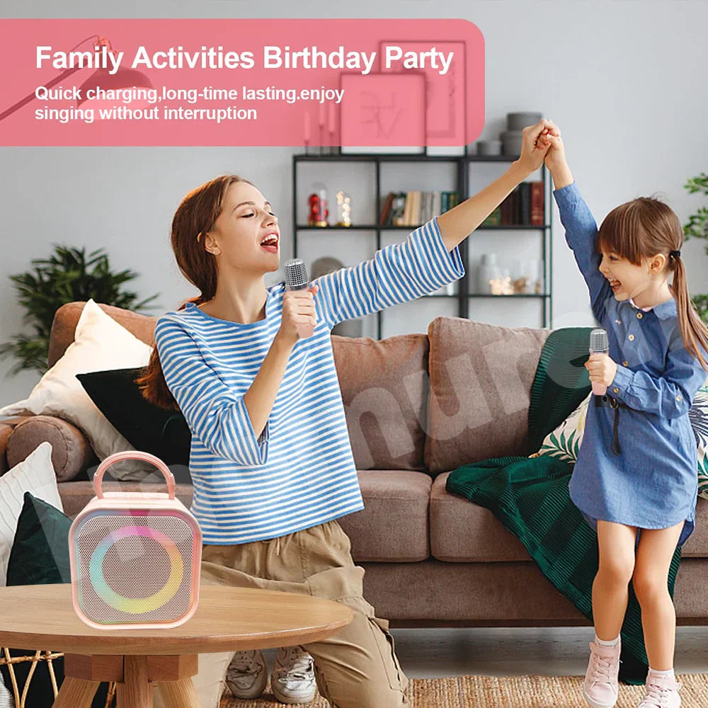 Pink haomuren mini karaoke machine bluetooth karaoke speaker with handle and rainbow led light ring for party toys gifts