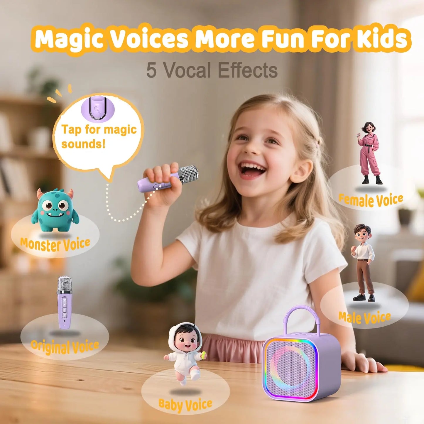 Purple haomuren mini karaoke children’s bluetooth karaoke speaker with silver mesh grille and tactile buttons for home party toys