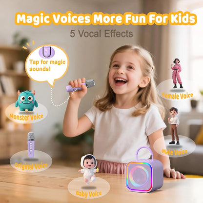 Purple haomuren mini karaoke children’s bluetooth karaoke speaker with silver mesh grille and tactile buttons for home party toys