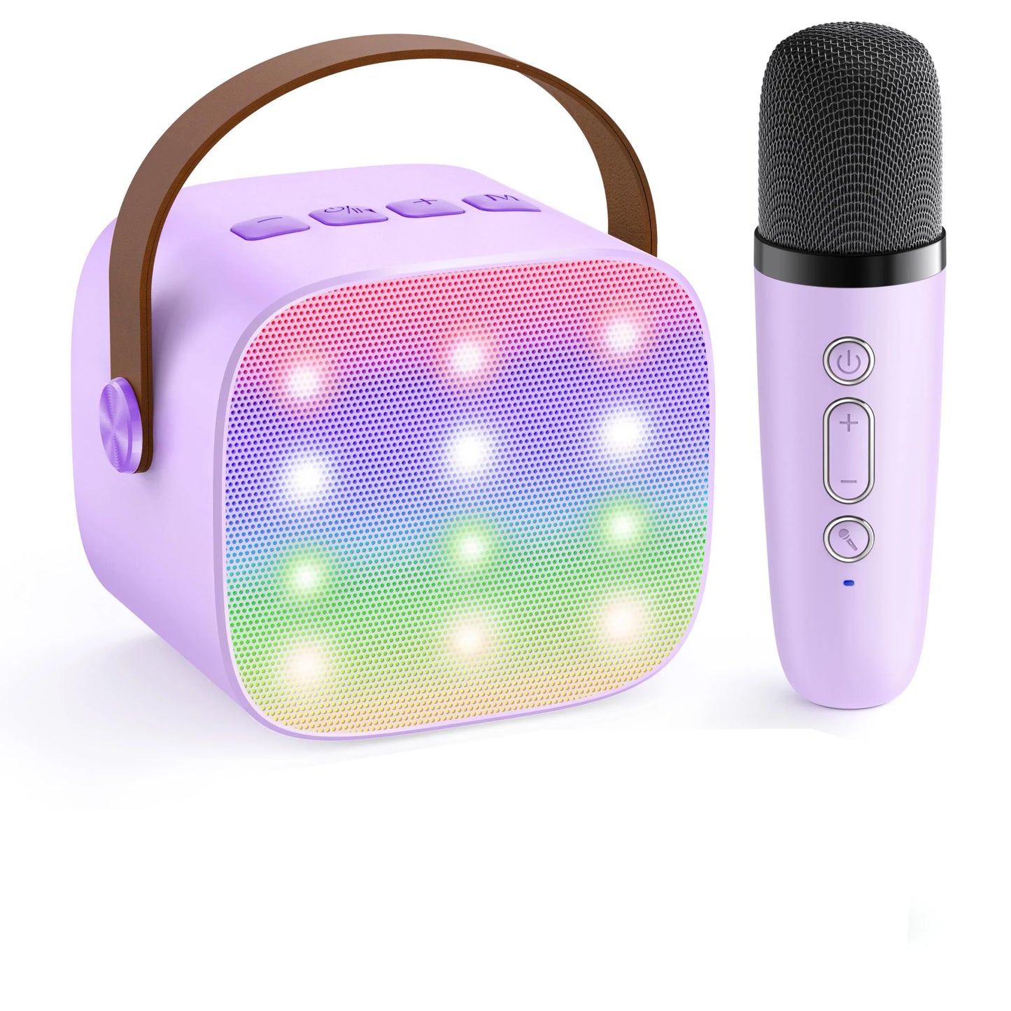 Lavender haomuren mini karaoke portable bluetooth speaker with rainbow led lights and wireless microphones family singing gift