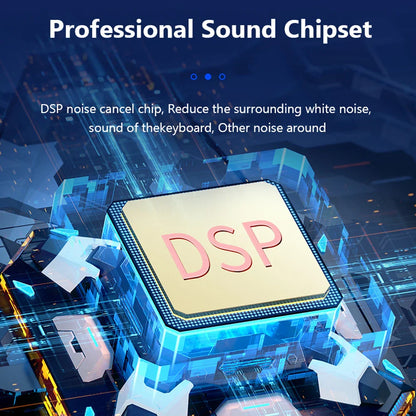 Gold-colored square dsp sound chipset with blue glowing circuitry in haomuren professional microphone sound card kit for vlog recording live