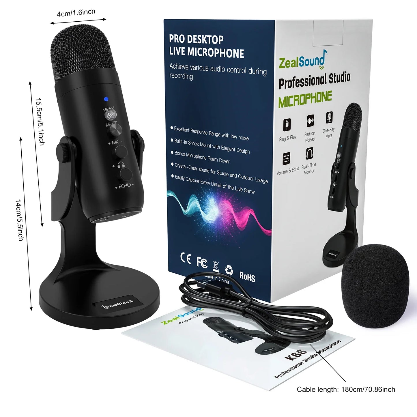 Black zealsound k86 professional studio microphone with shock mount and control knobs for haomuren professional usb condenser microphone studio recording