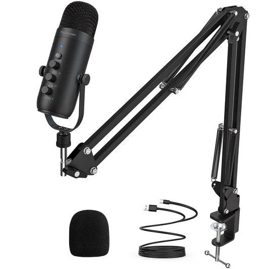 Black haomuren professional usb cardioid condenser mic kit with adjustable arm and pop filter for streaming and recording