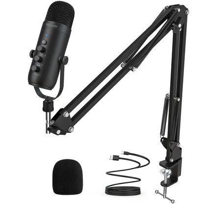 Haomuren professional usb black condenser mic kit with adjustable arm and pop filter for podcast pc recording