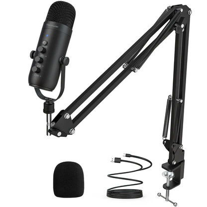 Black heilbronn usb condenser mic with adjustable arm and accessories in haomuren professional usb cardioid polar pattern condenser mic kit