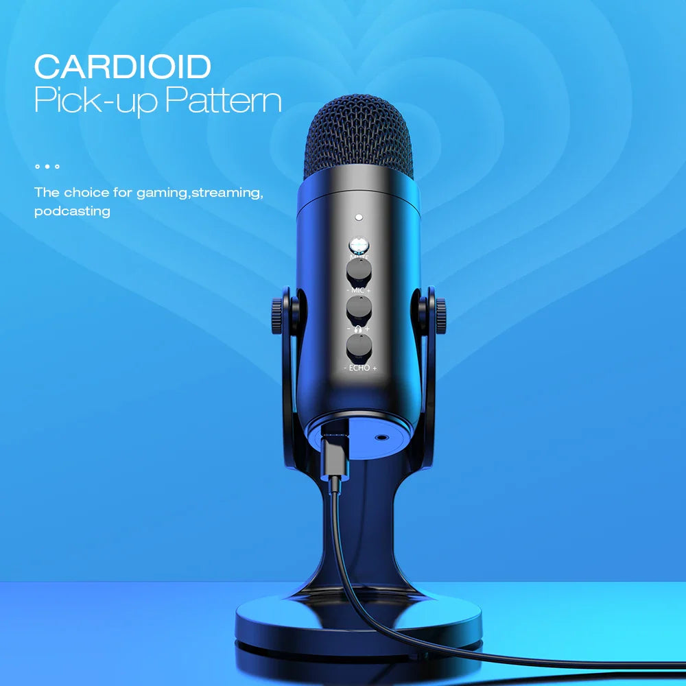 Black haomuren usb microphone condenser mic with three knobs and led indicator for gaming recording stream podcast computer use