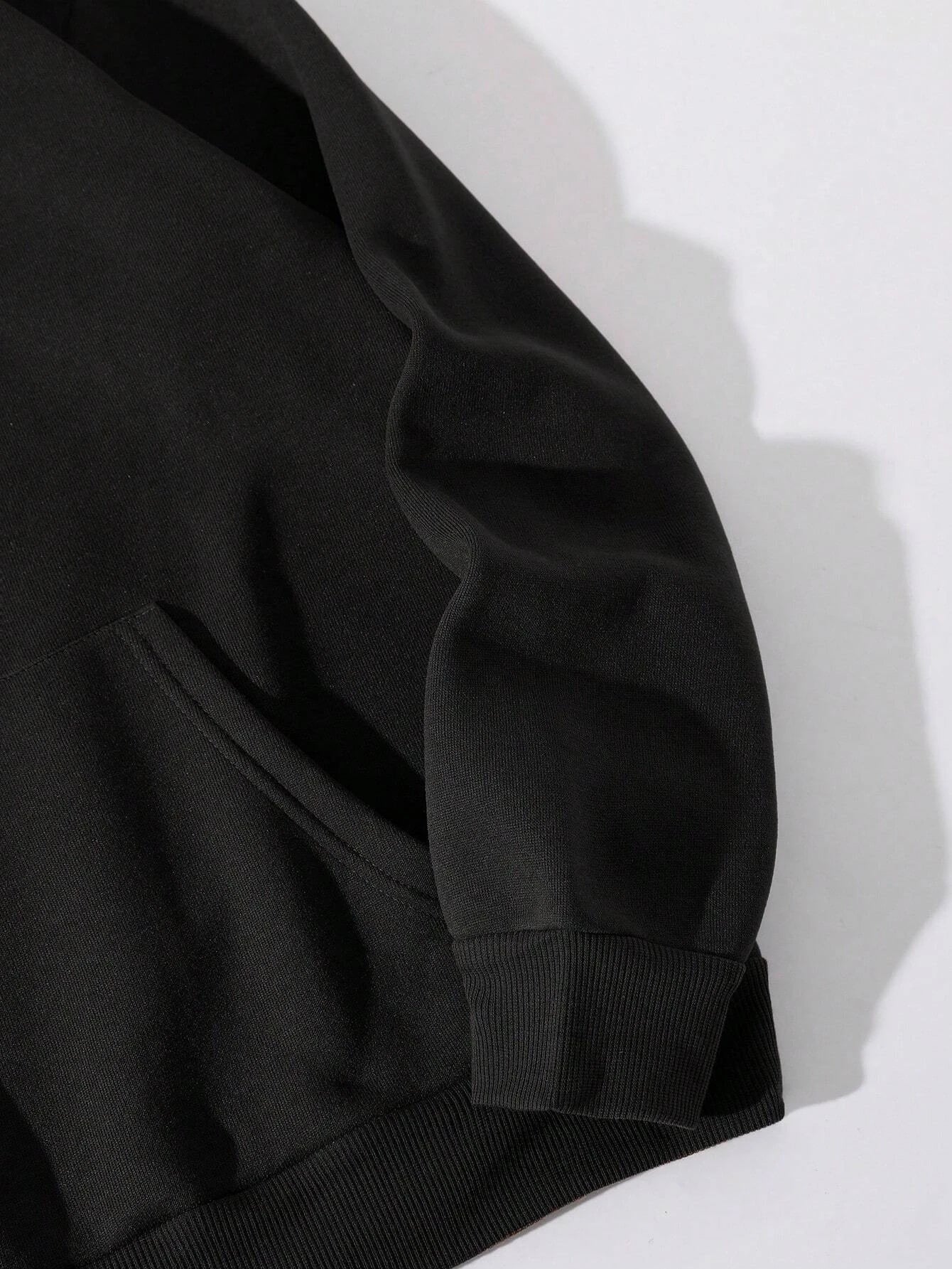 Black cotton happy day graffiti hoodie street hip with ribbed cuffs and hem in a versatile hoody fashion crewneck design