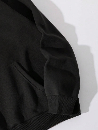 Black cotton happy day graffiti hoodie street hip with ribbed cuffs and hem in a versatile hoody fashion crewneck design