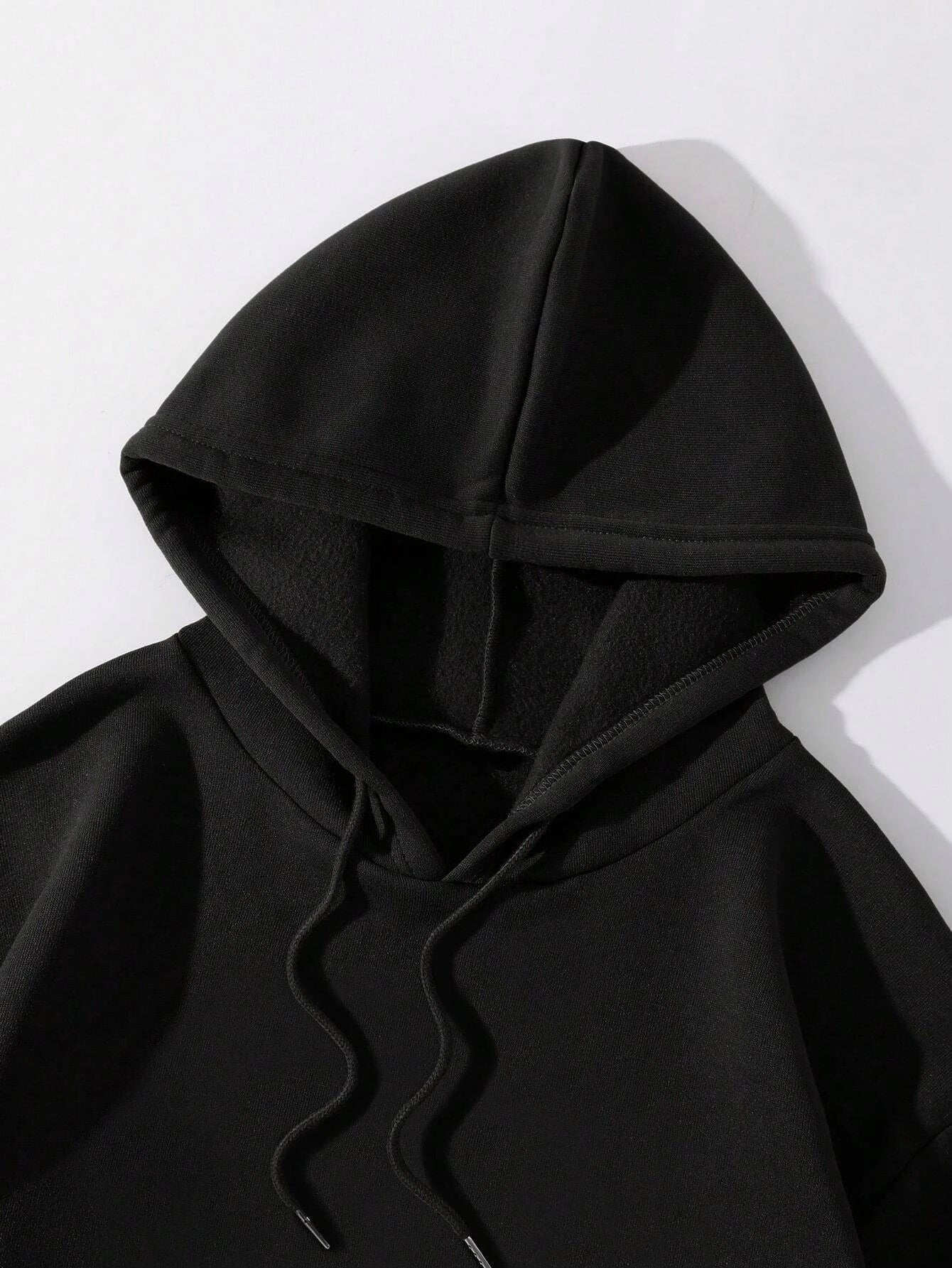 Black hooded sweatshirt with drawstrings and soft textured fabric featuring happy day graffiti for hoody fashion crewneck