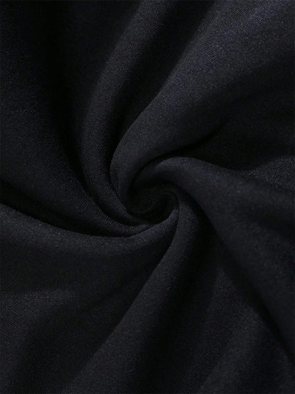 Black soft-textured fabric with subtle sheen and folds in happy day graffiti hoodie street hip fashion crewneck design