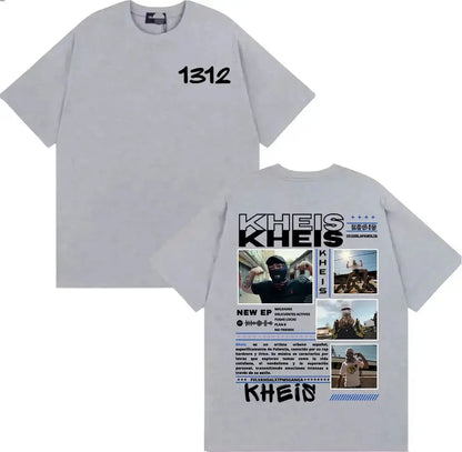 Light gray unisex cotton t-shirt featuring rapper kheis graphic promoting xrlafamilia album tour ep 2025-26