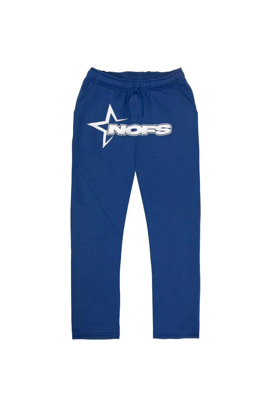 Royal blue nofs sweatpants with a white star logo and bold brand name in harajuku hoodies men punk rock oversized pullovers suit