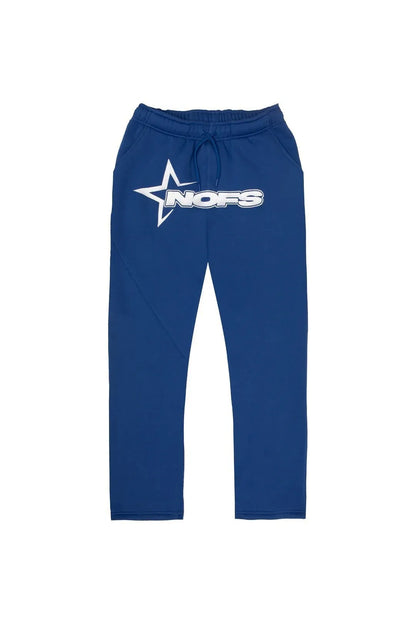 Royal blue nofs sweatpants with a white star logo and bold brand name in harajuku hoodies men punk rock oversized pullovers suit