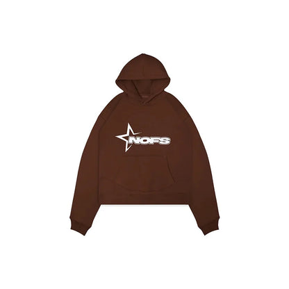 Brown nofs hoodie with white star logo and lettering on chest in harajuku hoodies men hooded sweatshirt punk style
