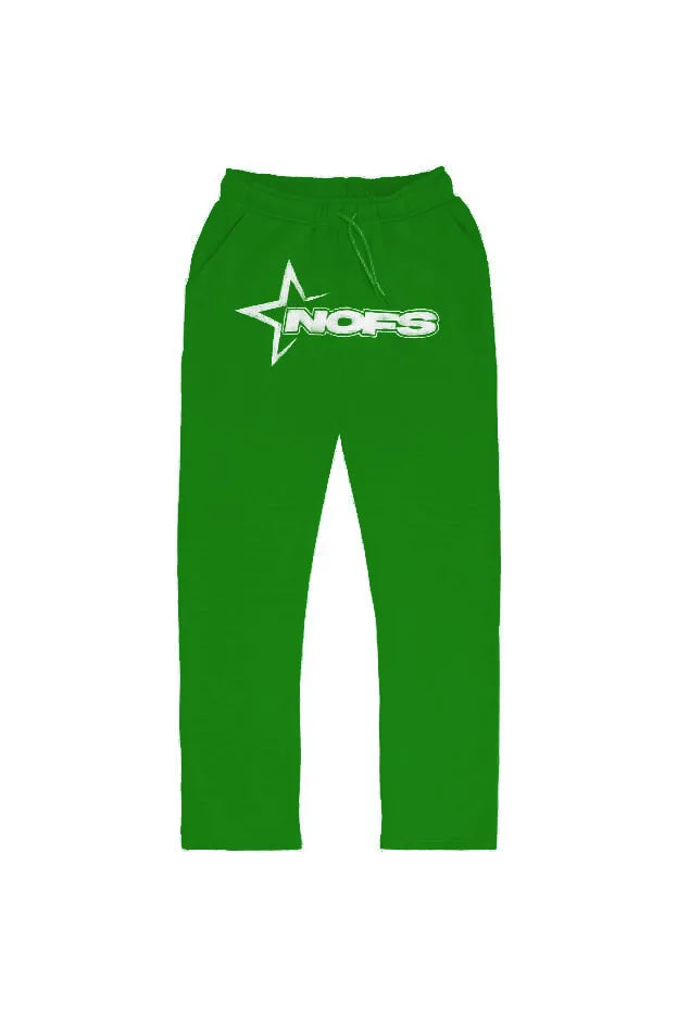 Green nofs sweatpants with white star and logo front detail from harajuku hoodies men rock oversized pullovers suit