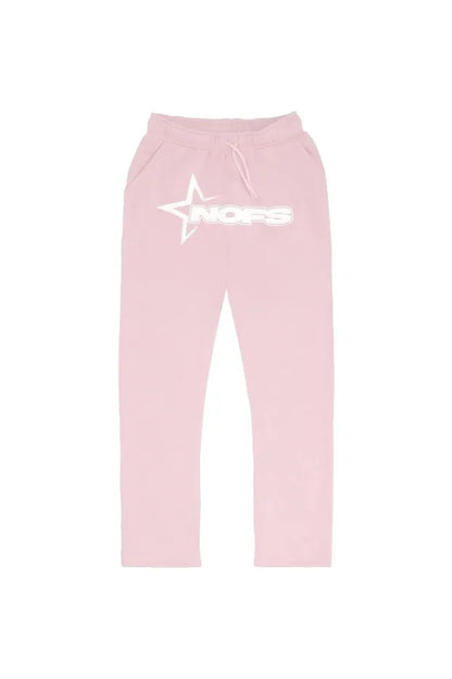Pink sweatpants with white star and nofs logo front detail part of harajuku hoodies men hooded sweatshirt punk suits