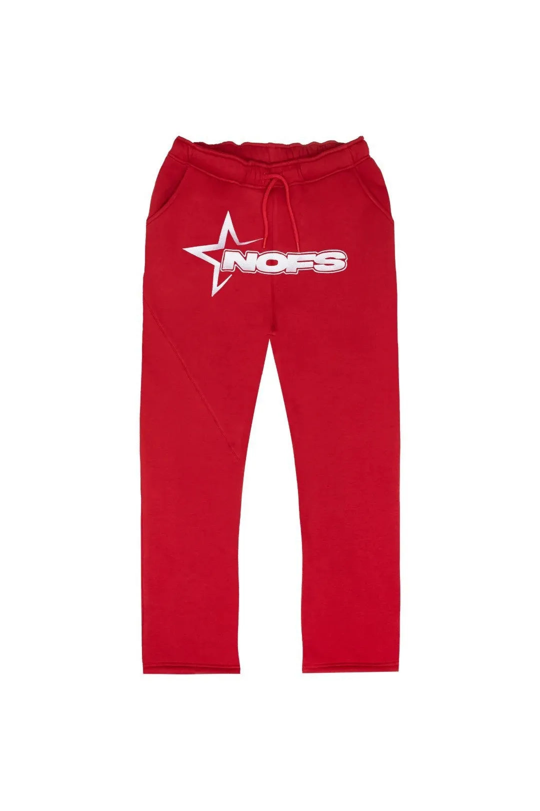 Red sweatpants with white star and nofs logo paired with hooded sweatshirt punk rock oversized pullovers for men harajuku hoodies men