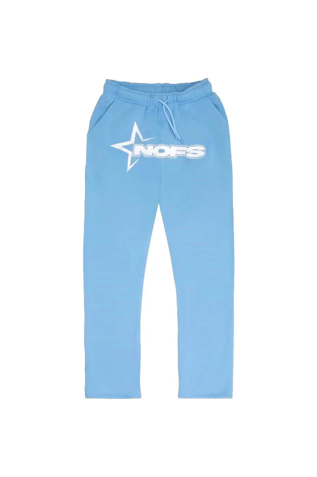 Light blue nofs sweatpants with white star and logo front detail from harajuku hoodies men hooded sweatshirt punk rock oversized pullovers set