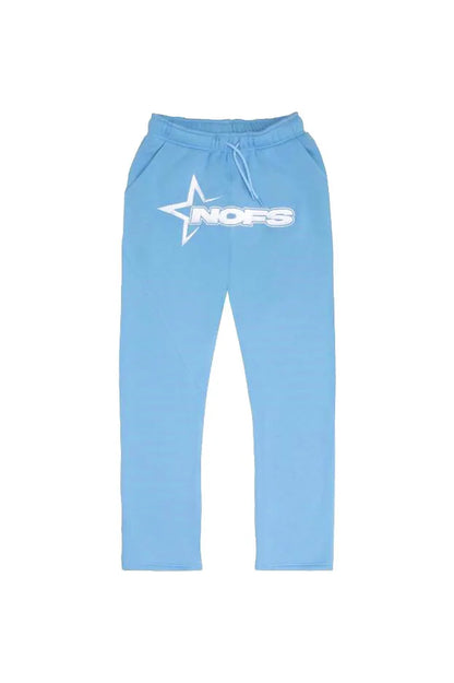 Light blue nofs sweatpants with white star and logo front detail from harajuku hoodies men hooded sweatshirt punk rock oversized pullovers set