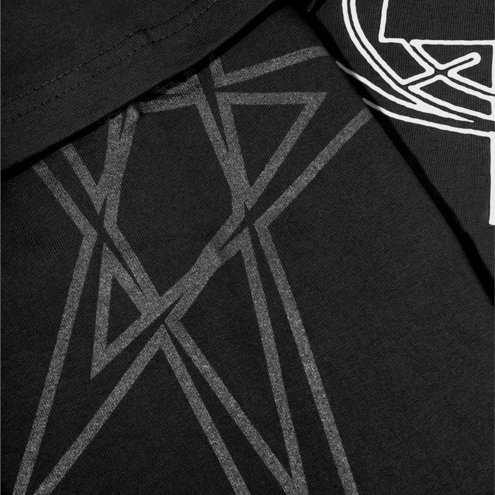 Black cotton Harajuku oversized streetwear t-shirt with metallic silver and white geometric star design for positive feedback